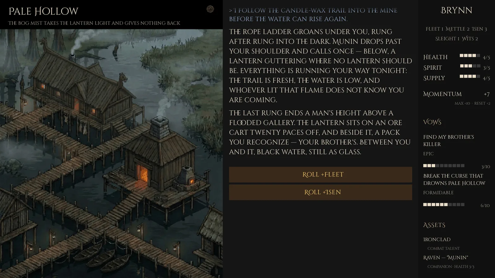 The game in play: a region backdrop with the Game Master's narration beside it.