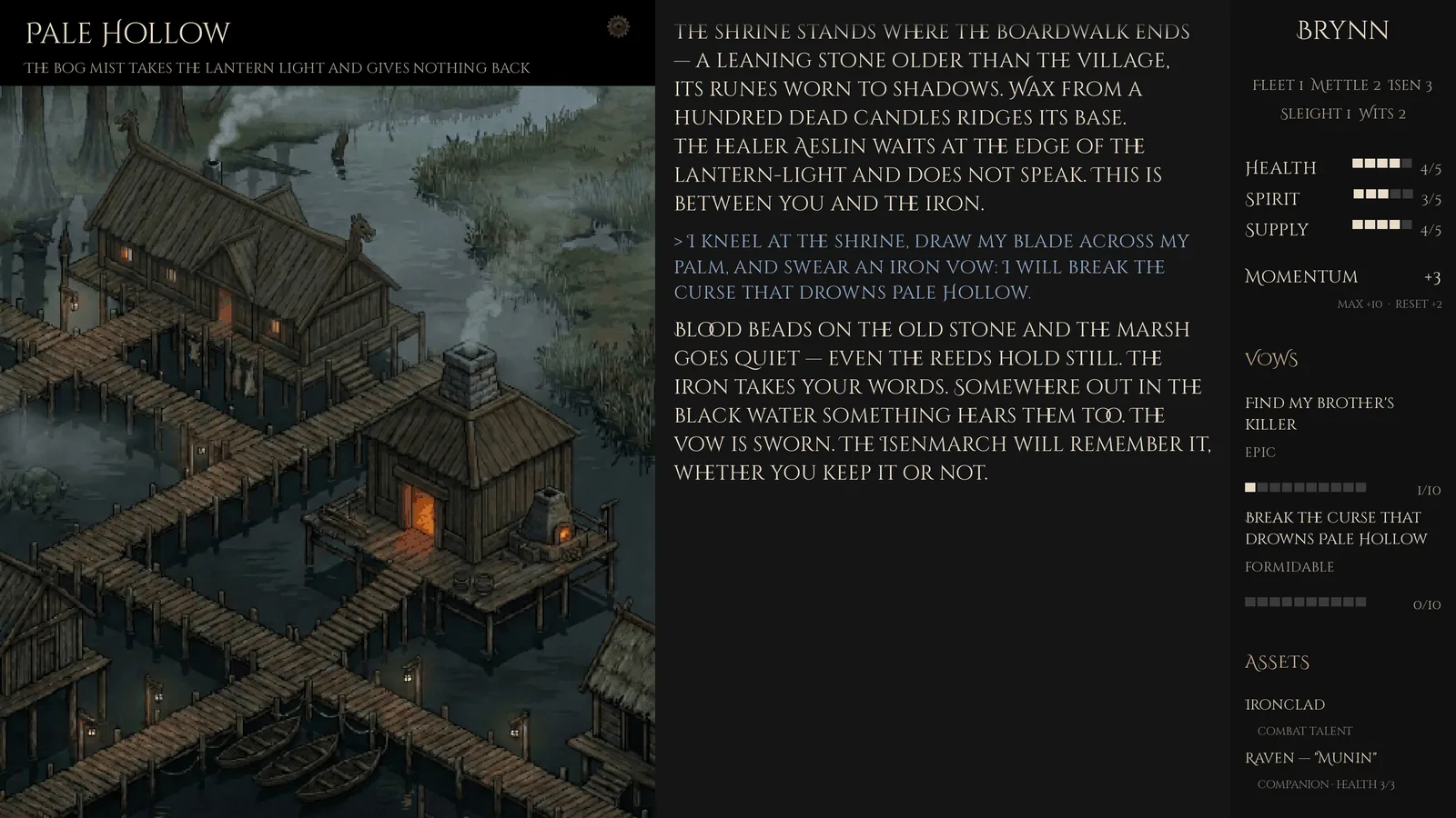 A sworn vow recorded on the character sheet with its progress track.